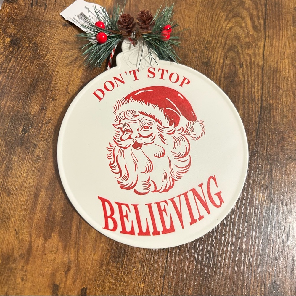 Holiday Sign with Santa Design‎ - Red and White NWT